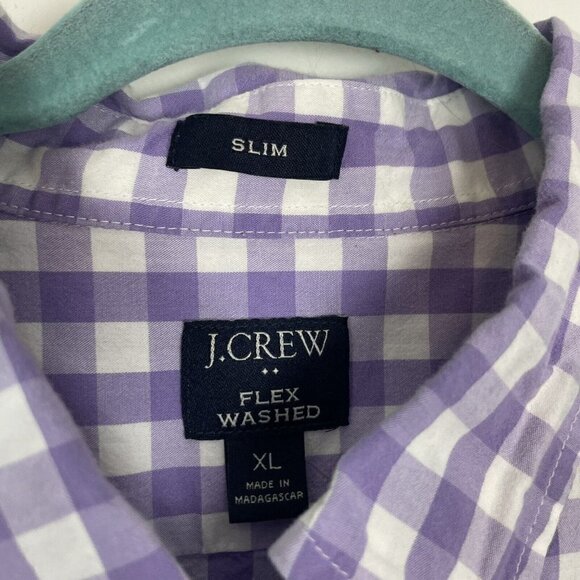 J crew Flex Washed Mens Purple White Plaid Button Up Shirt Slim Fit Size XL - Picture 2 of 4